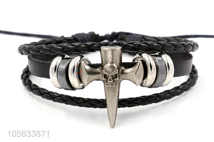 China supplier retro styles handmade mens leather bracelets with charms