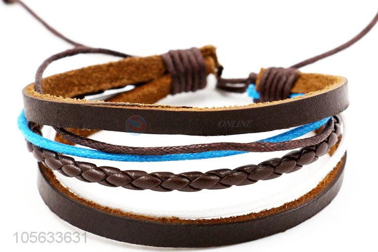 High sales handmade mens leather bracelet retro alloy braided bracelet