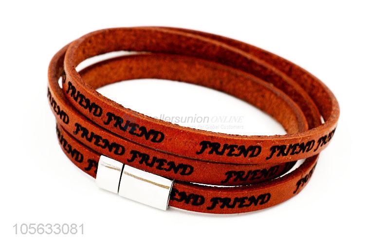 Competitive price men leather bracelet vintage magnetic buckle bracelet