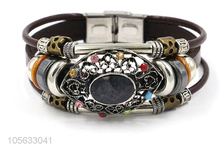 Direct factory supply retro punk men leather bracelet alloy charms bracelet