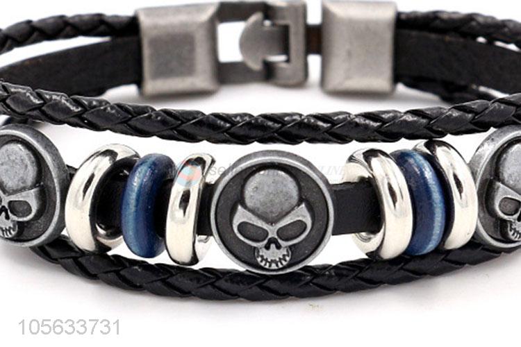 New arrival handmade mens leather bracelet retro alloy braided bracelet