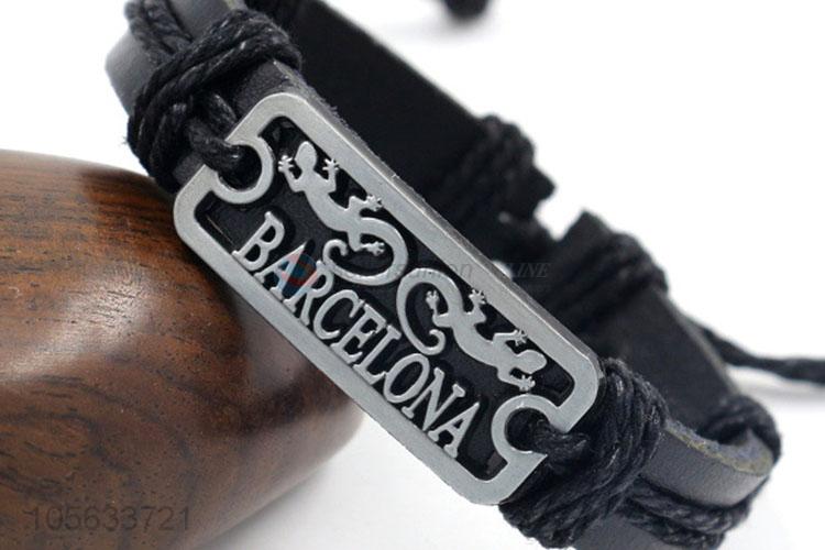 Recent design mens retro adjustable leather bracelets with alloy charms