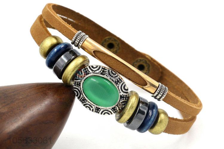 China OEM handmade mens leather bracelet retro alloy braided bracelet