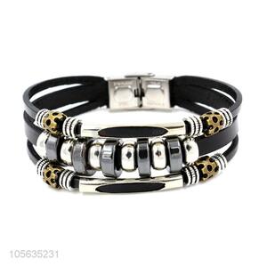 China maker handmade retro multilayer leather beaded bracelet for men