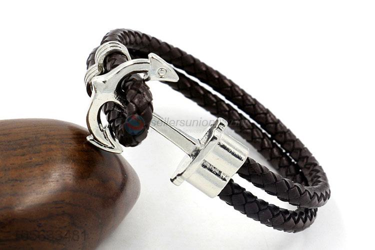 Factory sales mens favor handmade retro braided leather anchor bracelet