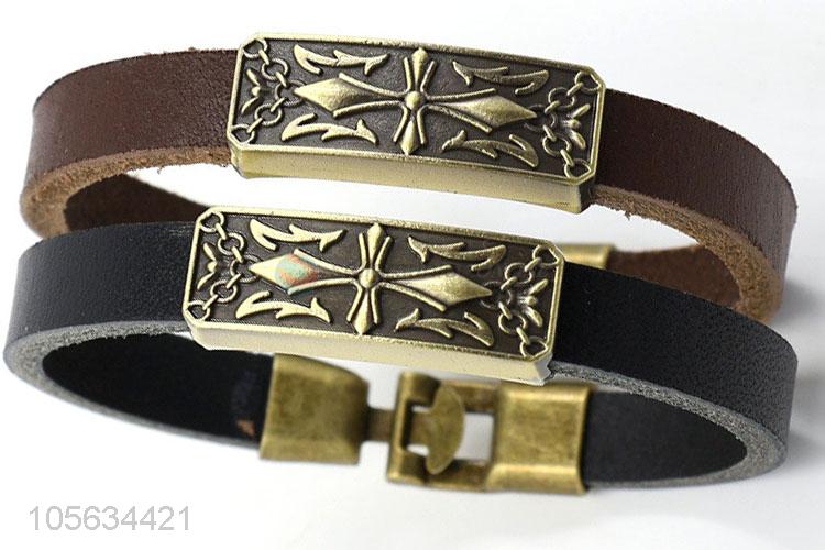 New items handmade retro genuine leather bracelet with anchor charms