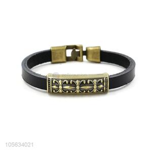 Good quality handmade retro genuine leather alloy bracelet for men