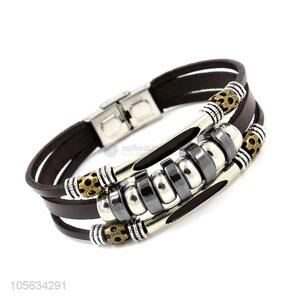 Hot selling mens retro handmade leather bracelets beaded bracelet