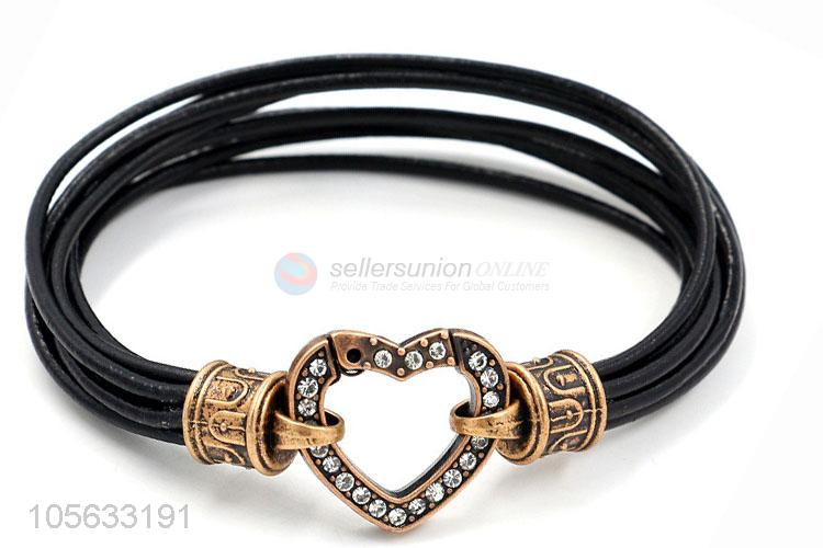 Super quality retro leather bracelet heart charms bracelets for men