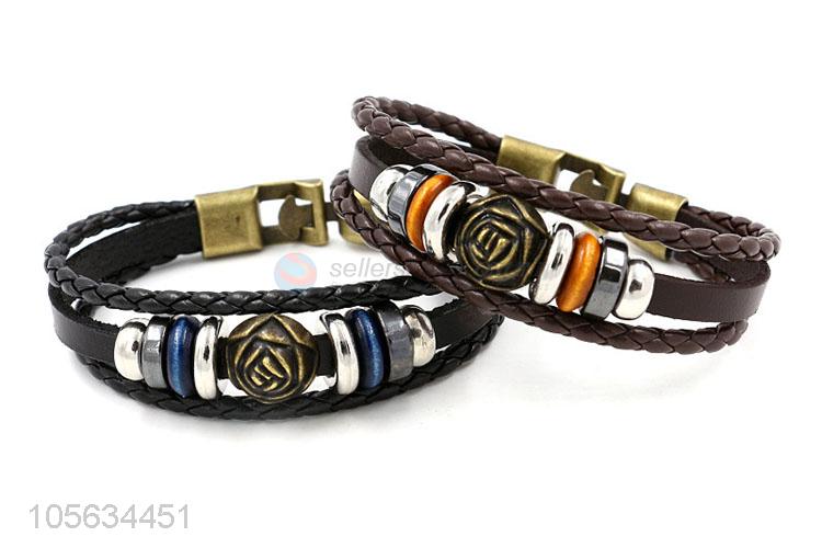 Factory directly sell multilayer leather braid bracelet retro mens bracelets