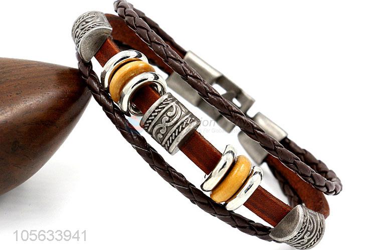 Outstanding quality multilayer leather braid bracelet retro mens bracelets