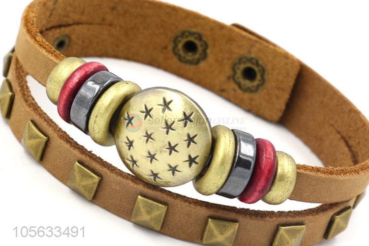 Manufacturer custom retro adjustable leather bracelet with rivets