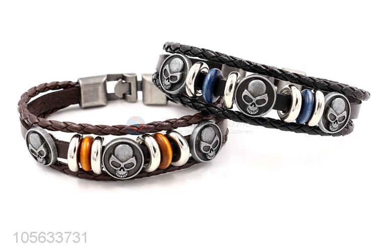 New arrival handmade mens leather bracelet retro alloy braided bracelet