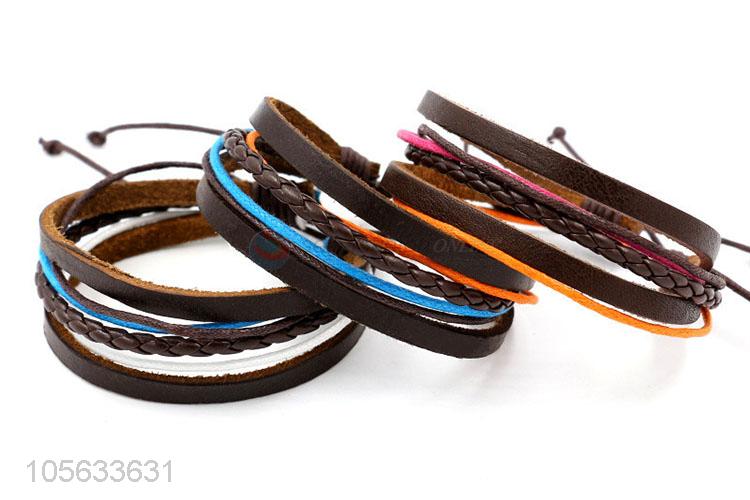 High sales handmade mens leather bracelet retro alloy braided bracelet