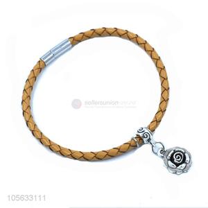 Cheap wholesale mens favor handmade retro braided rope bracelet with alloy flower