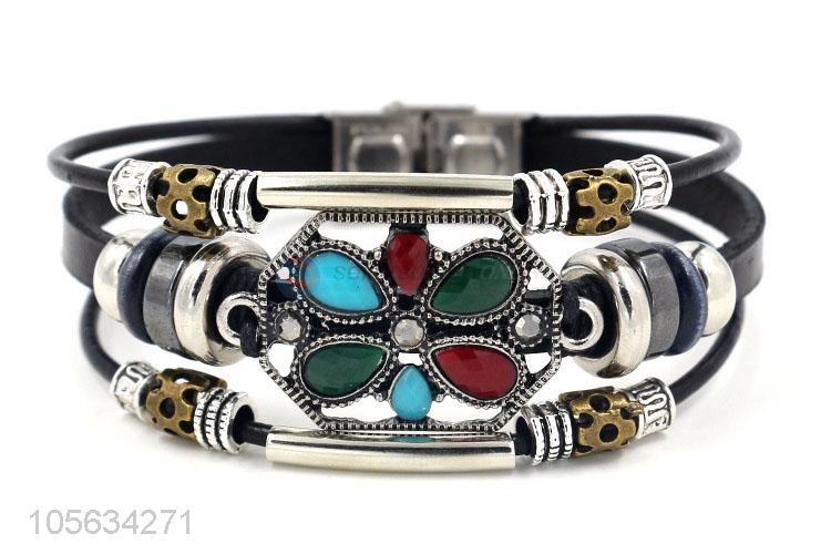 China factory multilayer leather bracelet retro mens alloy bracelets