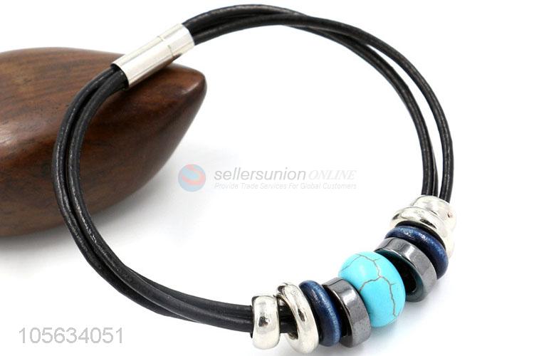 Most popular mens multitier leather bracelet with beads