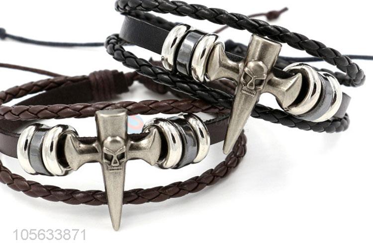 China supplier retro styles handmade mens leather bracelets with charms