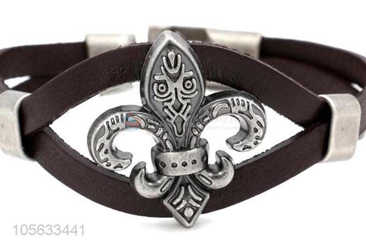 Outstanding quality retro punk men leather wrap cross bracelet