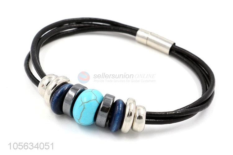 Most popular mens multitier leather bracelet with beads