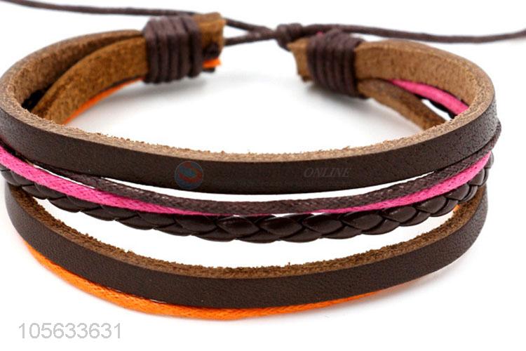 High sales handmade mens leather bracelet retro alloy braided bracelet