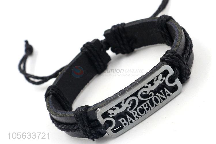 Recent design mens retro adjustable leather bracelets with alloy charms