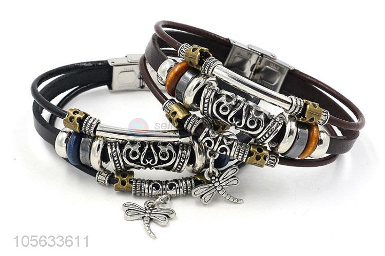 Cheap wholesale multitier men leather bracelet vintage braided bracelet