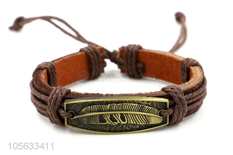 Professional mens favor handmade retro adjustable braided leather bracelet