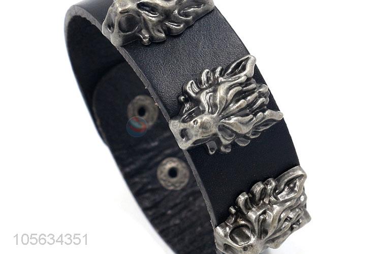 Resonable price custom men genuine leather bracelet with alloy charms