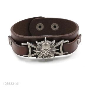 Factory wholesale retro punk men leather bracelet alloy charms bracelet