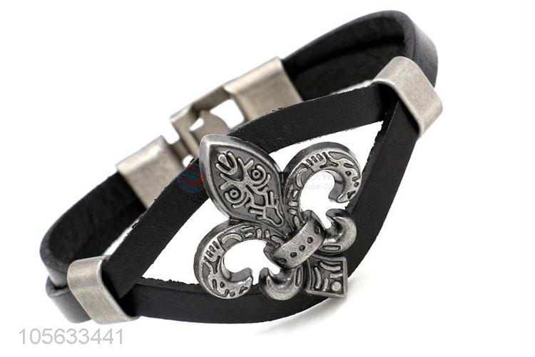 Outstanding quality retro punk men leather wrap cross bracelet