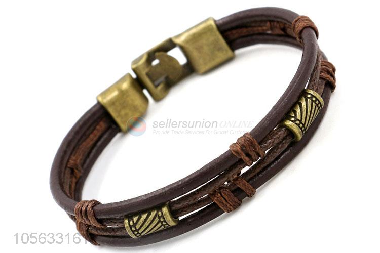 Wholesale custom handmade mens leather bracelet retro alloy braided bracelet