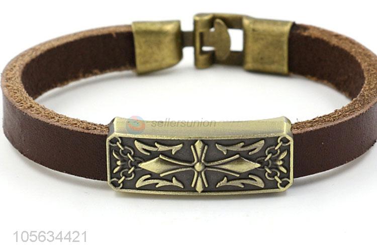 New items handmade retro genuine leather bracelet with anchor charms