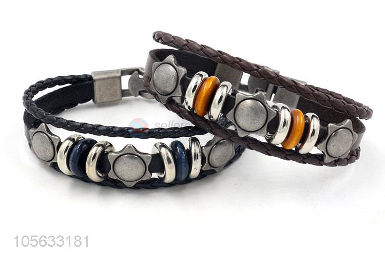 Best sale multitier men leather bracelet vintage braided bracelet