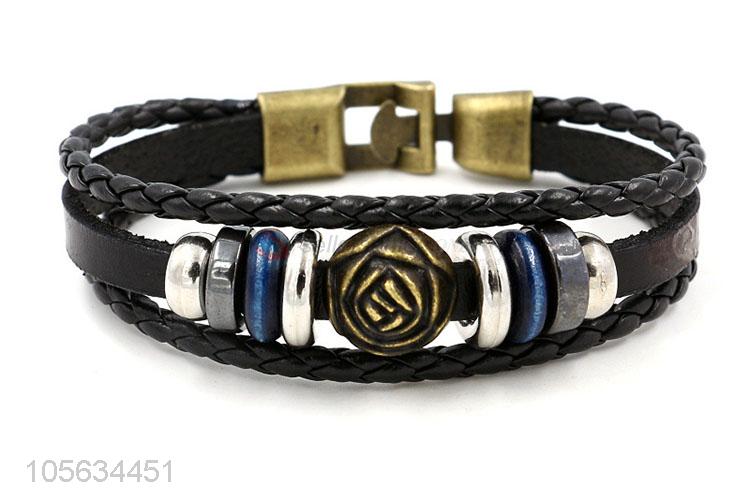 Factory directly sell multilayer leather braid bracelet retro mens bracelets