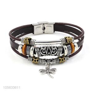 Cheap wholesale multitier men leather bracelet vintage braided bracelet