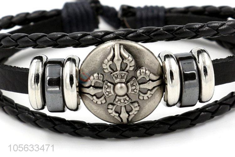 High quality retro styles handmade mens leather bracelets with charms