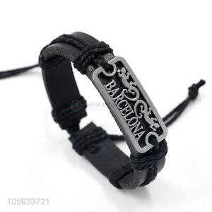 Recent design mens retro adjustable leather bracelets with alloy charms