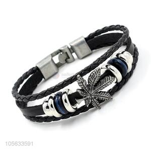 Customized handmade retro braided leather zinc alloy bracelet for men