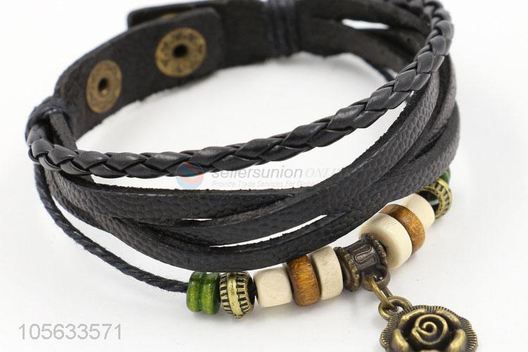 Wholesale new retro styles handmade mens leather bracelets with charms