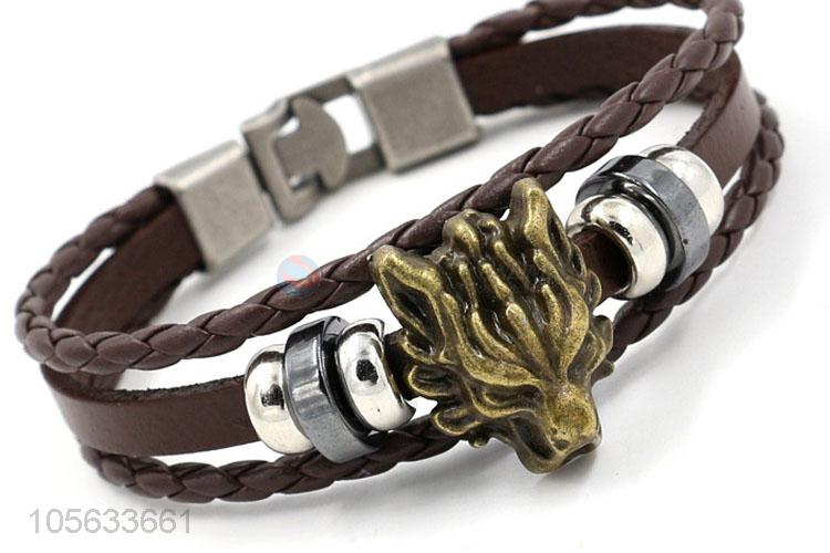 Wholesale custom fashion charm custom men braided leather handmade bracelet