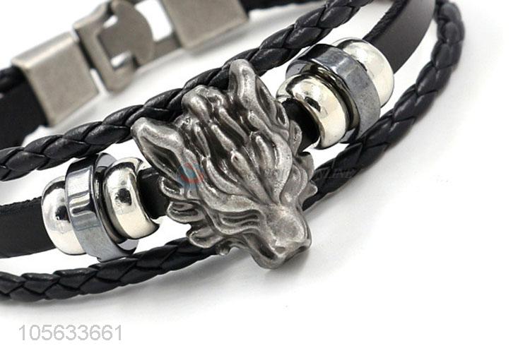 Wholesale custom fashion charm custom men braided leather handmade bracelet