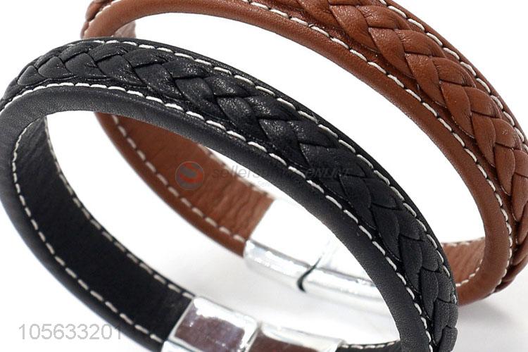 Excellent quality handmade retro browns braided leather bracelet for men