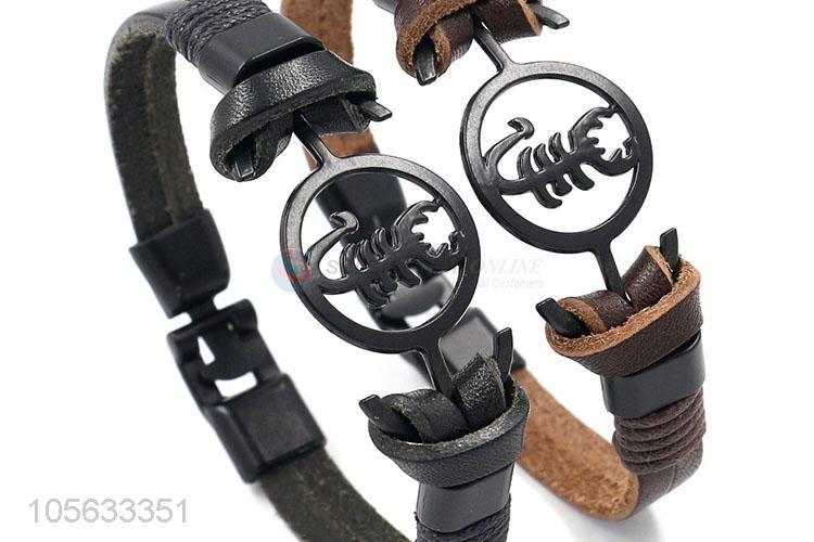 Resonable price genuine leather alloy charms bracelet retro mens bracelets