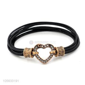 Super quality retro leather bracelet heart charms bracelets for men