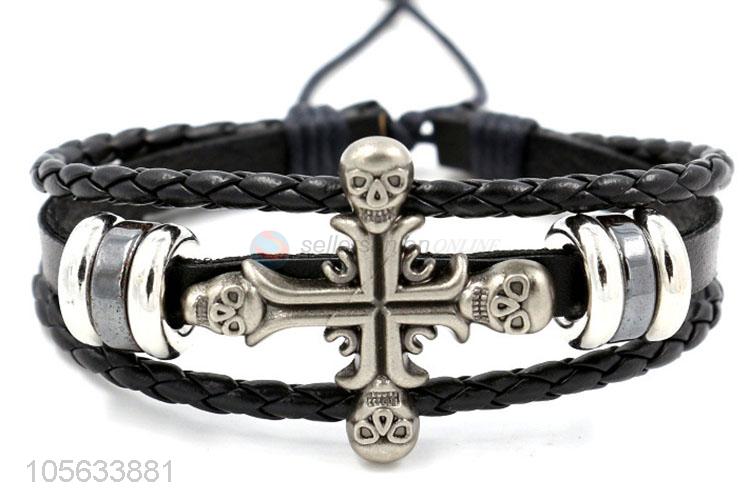 Best quality mens favor handmade retro adjustable braided leather bracelet