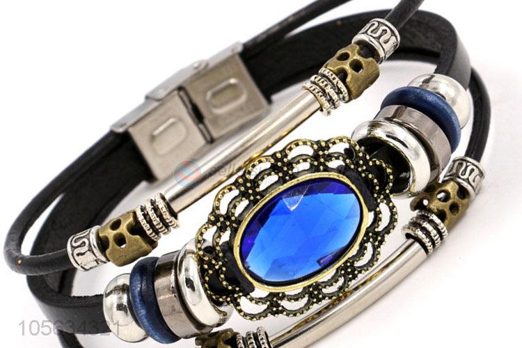 Latest design handmade retro multitier leather bracelet for men