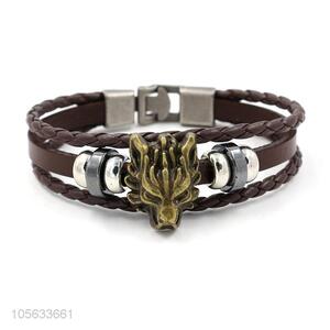 Wholesale custom fashion charm custom men braided leather handmade bracelet