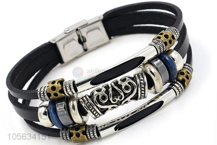 Top manufacturer fashion charm custom men leather handmade bracelet