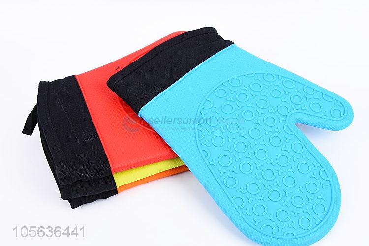 Unique Design 133g Cotton Silicone Gloves Oven Mitt Heat Resistant Glove With Fingers